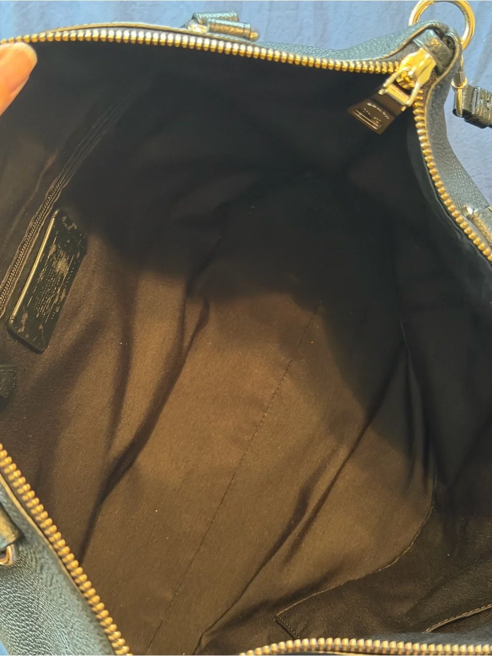 Coach Black Pebbled Leather Tote with Gold Accents